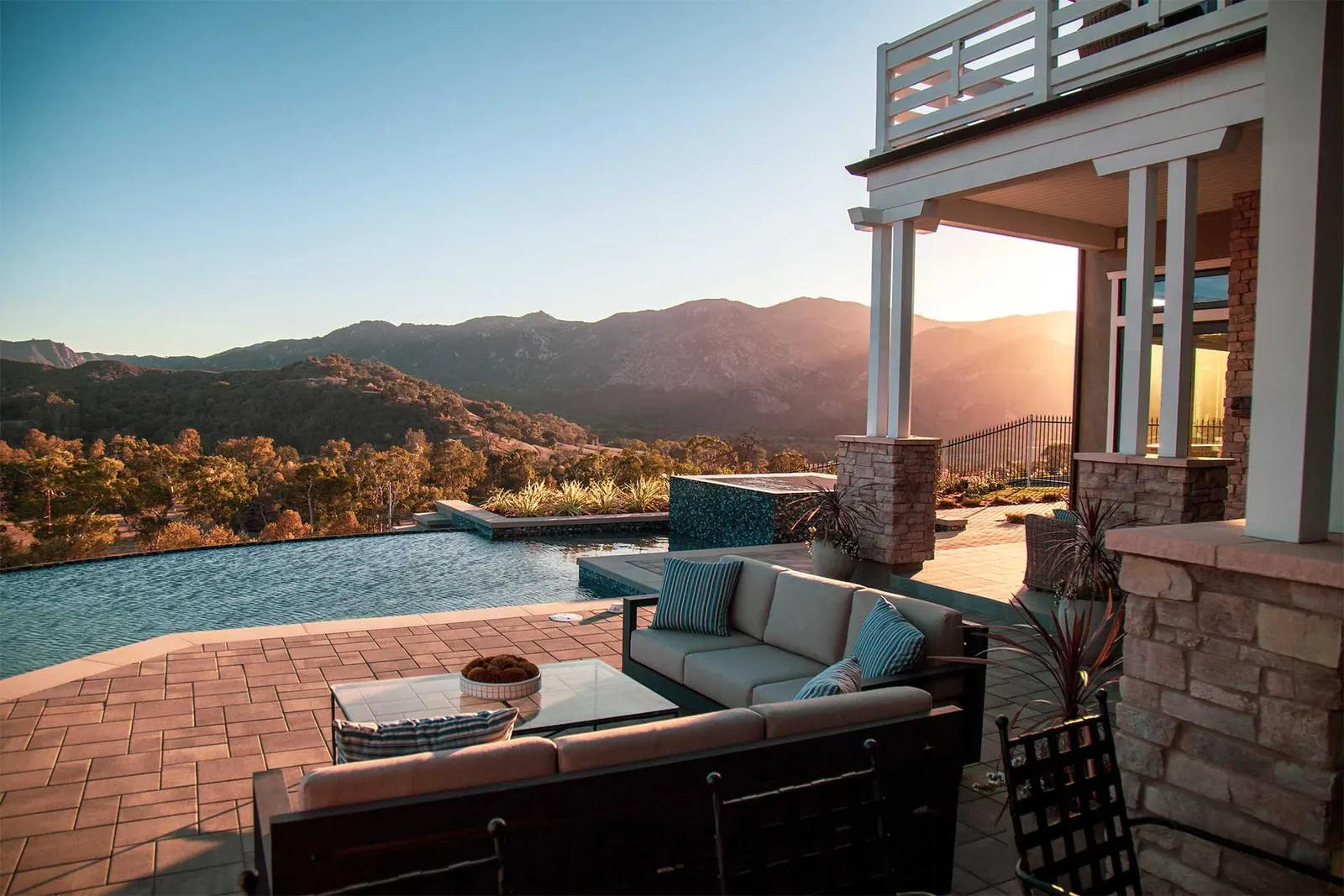Infinity pool overlooking the Santa Monica Mountains at sunset